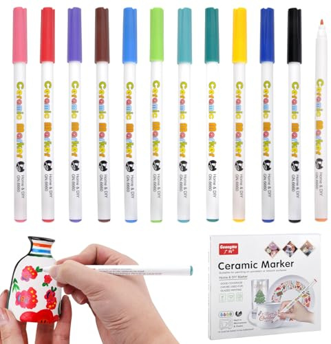 HENGBIRD Lápices de porcelana aptos para lavavajillas, 12 colores, lápices acrílicos para piedras, resistentes al agua, rotuladores acrílicos, rotuladores de cerámica, juego de pintura para madera,