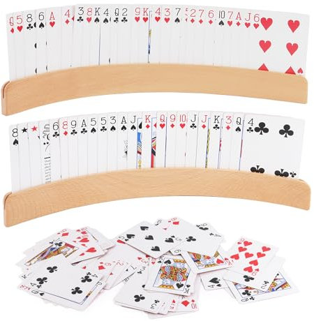 MXTIMWAN 2 Stück Kartenhalter für Kinder, Spielkartenständer aus Holz 34cm, Freisprech Holz Spielkartenhalter, Befreien Sie Ihre Hände, für Erwachsene und Senioren