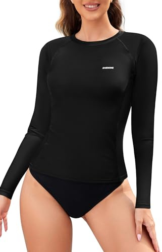SHEKINI Camiseta de Natación de Manga Larga para Mujer Camiseta de Surf（M，Negro）