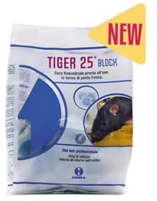 Orma Tiger 25 Block – Rodenticida in Blocchi Paraffinati – A Base di Brodifacoum – Efficace Contro Topi e Ratti – Uso Interno ed Esterno – 1 Confezione