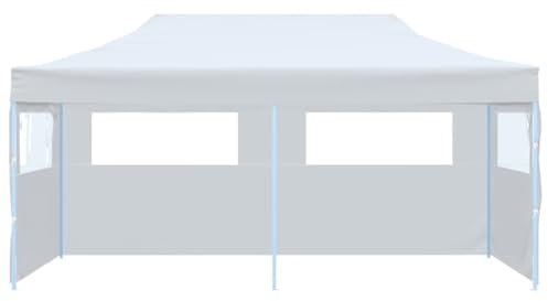 Pavilion Carport Auvent de terrasse, tente de réception, pop-up, avec parois latérales, pliable, 3 x 6 m, en acier, blanc, pour terrasse, fête, jardin, événements