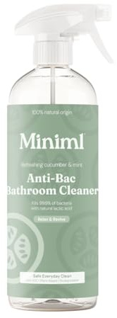 Miniml Anti-Bac Bathroom Cleaner 750ml Spray - Cucumber & Mint Scent, Removes 99.9% of Bacteria, Cruelty-Free, Vegan, Natural & Plant-Based Powerful Anti-Bacterial Cleaning Formula