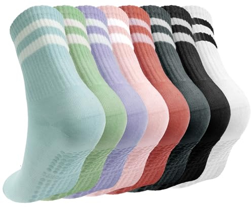 8 Pares Calcetines Antideslizantes Mujer, Calcetines Yoga, Pilates Socks, Adecuado para Danza, Fitness, Entrenamiento de Artes Marciales y Deportes, con Puntos Antideslizantes, Talla Universal