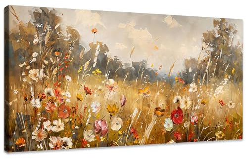 WENGTIAO Stampa su Tela Fiori Selvatici Colorati Fiore Con Cornice Grande Quadro su Tela Pittura Floreale Astratta Quadri Moderni Quadro Moderno Soggiorno Camera da Letto Decorativo Parete 120x50 cm