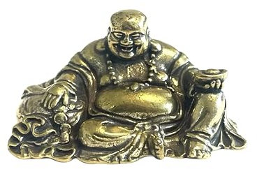 WOO MANTO Statua miniatura Buddha Maitreya in ottone – Figura del Buddha sorridente seduto, decorazione feng shui, 4 x 2,6 x 2,2 cm, 50–52 g