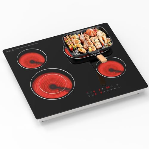 Gveyajo Built-in Ceramic Hob 4 Zone, 60cm, Expandable Oval Burner | 60cm Electric Hob, 6700W, Oval Zone and Double Ring Burner, 99 Mins Timer, 9 Power Levels, Auto Shut-Off, No Plug, Hard Wired