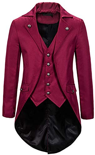VYLYNL Män medeltida bakkappa steampunk viktoriansk kostym medeltida gotisk vintage jacka cosplay fest och halloween renässansdräkt fin klänning