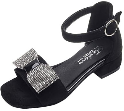 Dasongff Sandales de princesse pour filles avec nœud papillon et semelle souple à bout ouvert et fleur cassée Chaussures d'été en cuir respirant pour Mariage, Anniversaire, Déguisement, Cosplay