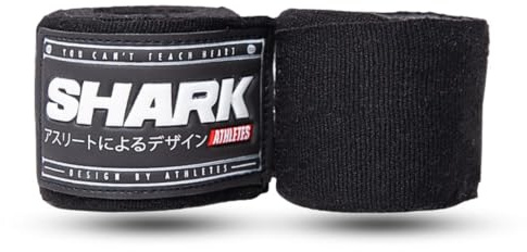 SHARK BOXING - Fasce da Boxeo 5 Metri, Fasce per Boxeo, Fasce per Muay Thai, Kick Boxing, MMA, Fasce con Fissaggio per Pollice, Massima Aderenza (Nero)