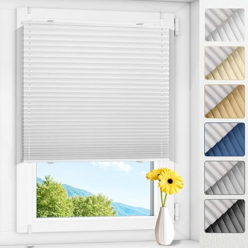 Allesin Plissee ohne Bohren verdunkelung Klemmfix Weiß 60x130cm(BxH), Plisseerollo 100% Lichtdicht & Blickdicht Thermo Verdunklungsplissee mit Sichtschutz & Sonnenschutz für Fenster & Tür