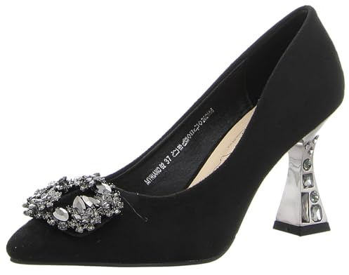Laura Vita Misstyl by Myriano 02 Escarpins pour femme en noir avec broche scintillante et talon pailleté Noir, Noir , 38 EU