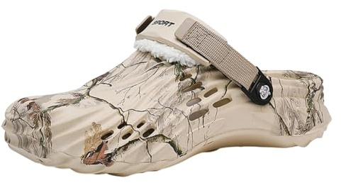 Winter Clogs Gefüttert Herren Eva Clogs Leichte Gartenschuhe mit Baumzweig Muster, Poolschuhe wasserfest, Sommer rutschfest, Schockabsorbierend mit Verstellbarem Riemen Khaki-47