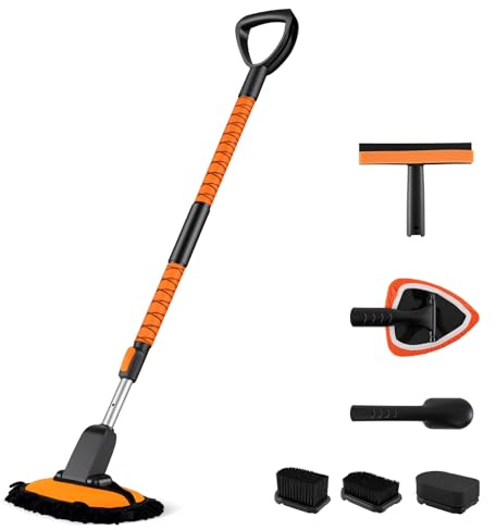 GOPLUS Juego de Limpieza de Autos de 10 Piezas, Conjunto de Lavado de Coches con Cepillos, Mango Retráctil, Esponja de Pulido, Cabezales de Trepeador, sin Rayones para Vehículos, Motos, Ruedas