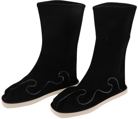 LALADEFIEE Stivali Tradizionali Hanfu da Uomo e Donna in PU Neri Scarpe da Spettacolo Antiscivolo a metà Polpaccio per Arti Marziali e Danza Taglia 40 Calzature Culturali per Cosplay e