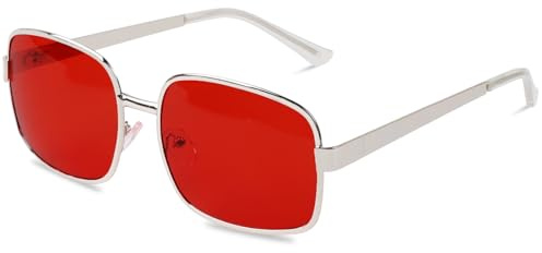 LLMSIX Occhiali da sole rettangolari con lenti rosse per donne e uomini occhiali da sole rettangolari vintage occhiali da sole alla moda occhiali da sole anni '90 protezione vintage montatura piatta