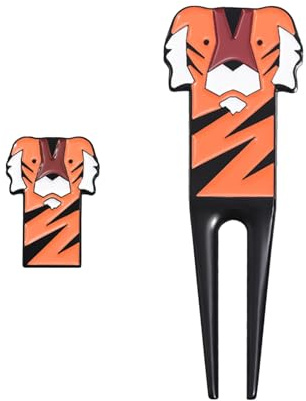 Accesorios de golf para tenedor de golf, bonito marcador de bola de aleación, herramienta de patrón de tigre de dibujos animados con construcción, marcadores de golf, accesorios para exteriores con