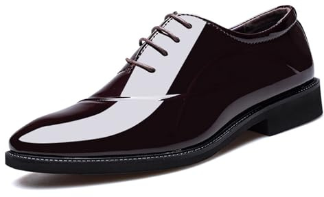 JHYUUKAU Scarpe Eleganti Oxford da Uomo Classiche in Vernice Lucida, da Lavoro, Formali, da Matrimonio, Suola in Gomma Antiscivolo,Nero,38 EU
