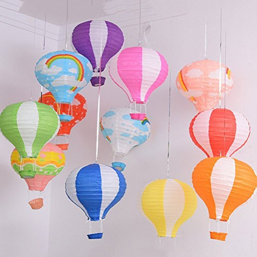 Worldoor Hot Air Balloon Paper Lantern Chinese Japanese Paper Lamps Party Paper Lanterns Lantern Ball Lamps Decorations Christmas String Lights Rainbow Mixed Colors 12'', Set of 5