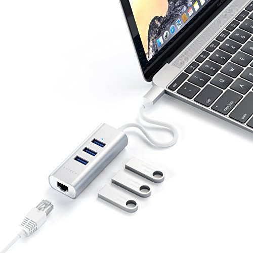 SATECHI USB-C Hub Adaptor with 3x USB-A 3.0 Ports & Ethernet, for MacBook Air & Pro M5 M4 M3 M2, iPad, iPhone 17, 16, 15, Surface, ThinkPad – Silver