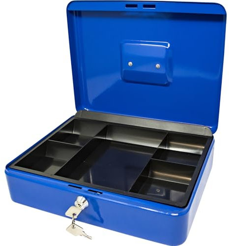12 BLUE SAFE SECURITY STEEL METAL PETTY MONEY BANK DEPOSIT CASH BOX TRAY HOLDER NEW