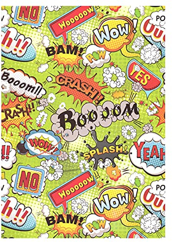 ARKRAFT 3 feuilles de papier cadeau 90 x 65 cm WOW CRASH BOOM (18-8678)