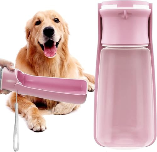Gourde pour Chien, Bouteille d'eau de Voyage étanche pour Animaux de Compagnie, 550ML/350ML, pour Toutes Tailles de Chiens - Gourde Chien Promenade, Promenade et Voyage Rose (550 ML)