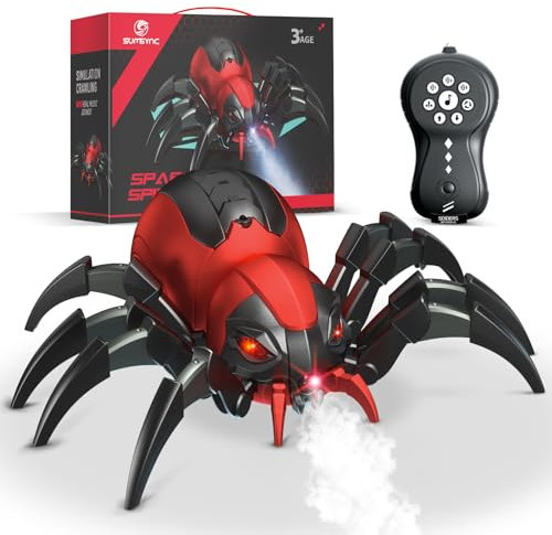 Ferngesteuertes Spinne Kinderspielzeug - Realistische RC Spinne, Musikeffekt, LED Ferngesteuerte Auto Spielzeug für 3 4 5 6 7 8 9 10 11 12 Jahre alte Jungen/Mädchen, Geschenke für Halloween Geburtstag