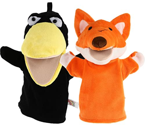 TOYANDONA 2Pcs Hand Puppets for Kids, Plush Animal Hand Puppet Toy with Movable Mouth, Toddlers Kids Storytelling, Teaching, Role-Play Toy Puppets (Crow+Fox)