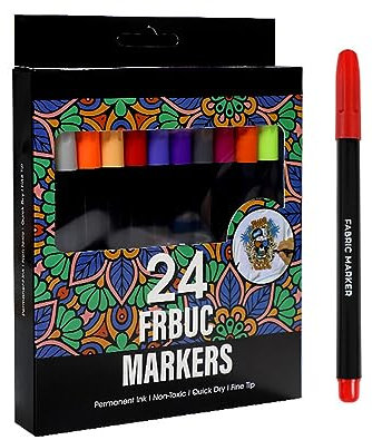 ISAKEN Textilstifte Waschmaschinenfest, 24 Farben Textilstifte für T-Shirts, Jeans, Hüte, Leinentaschen, Schuhe, DIY Basteleien Geschenk Textilmarker Stoffmalfarben für Malen und Schreiben