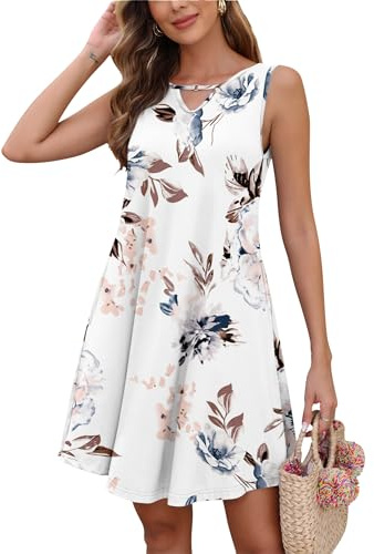 AUSELILY Vestito Donna Estivo Senza Maniche Abito a Tinta Unita Stamp Elegante Abito da Spiaggia