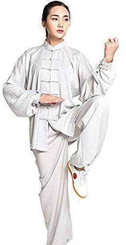 Kampfsportbekleidung Unisex Damen Leinen Kung Fu Tai Chi Uniform Kampfsportbekleidung,Weiß,L