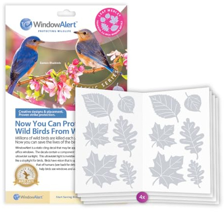 WindowAlert Leaf Medley UV-Reflective Window Decals 4 Pack for Bird Safety