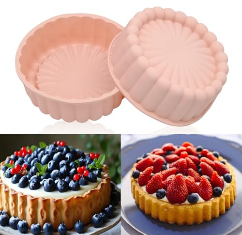 FORYNXHWIN Silikonform 20 cm, 2 runda solrosformade silikonformer, 8 tum, för tårtor med flera lager och cheesecake (rosa)
