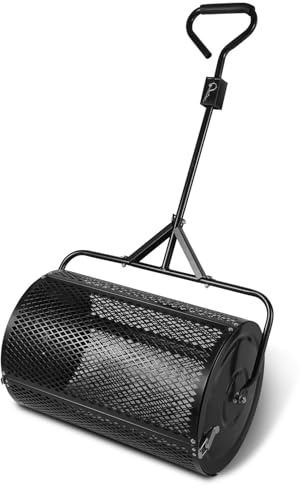 Jayseuw Spargitore per compost da 60 x 41 cm, 75 l, spargiselli per fertilizzanti e piantine, spargismi di torba per compost, muschio di torba, compostiera in metallo con cestino in rete, nero
