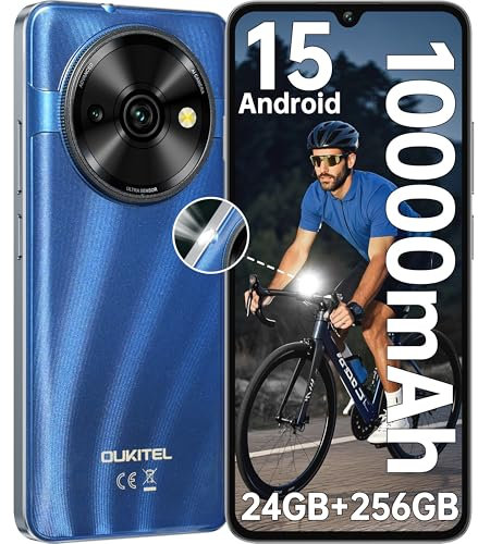 OUKITEL C59 Pro Handy Ohne Vertrag Android 15-24GB+256GB 10000mAh Smartphone Ohne Vertrag 6.88 Zoll 13MP+5MP Kamera 120LM Taschenlampe 90Hz Bildschirm,NFC,GPS, Dual SIM 4G Simlockfreie Handys,Blau