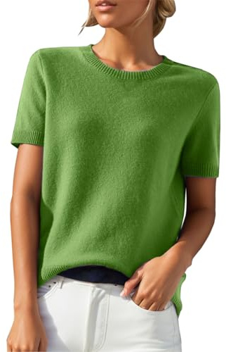 Chanpning Pull d'été pour Femme,Pull à Manches Courtes Haut en Tricot Couleur Unie Léger élégant Col Rond Décontracté Printemps Été Pullover Tops