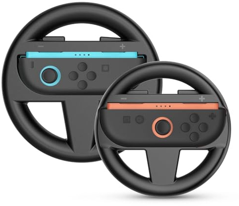 TNP Switch 2 Steering Wheel Racing Compatible with Nintendo JoyCon 2 (2025) - Switch 2 Wheels for Mario Kart & Racing Games, Controller Accessory Grip Handle Kit Attachment, (Set of 2 Black)