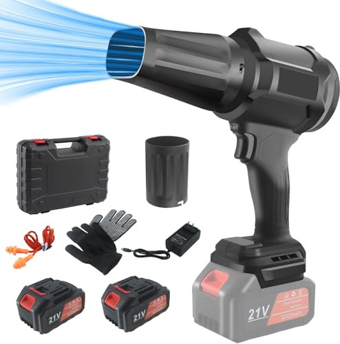 Rouzin Akku-Laubbläser mit 2 * 3000mAh akkus, Mini Akku Gebläse Brushloser Motor, Elektrische Laubbläser Kabelloser für Auto, Turbo Jet Blower Profi-Set zum Räumen von Staub, Blätter, Wasser, Schnee