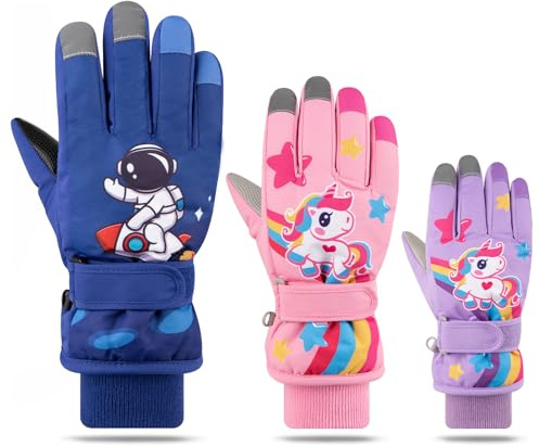 Comfoex Kids Waterproof Ski Gloves Boys Girls Winer Snow Thermal Windproof Snowboard Gloves for Cold Weather