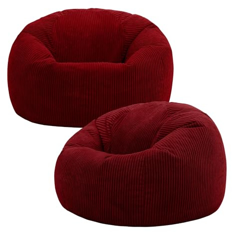 icon Kingston Cord Bean Bag, Burgundy, Set of 2, Large Adult Bean Bag Chair with Filling Included, Comfy Chair, Pouffe Footstool, Living Room Furniture, Bedroom Furniture