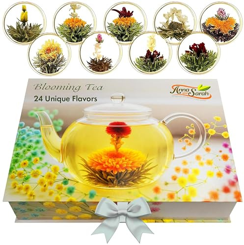 Blooming Tea & Edible Flower Infusions, Green Tea, 24 Unique Flavors Gift Set for Everyone – Natural, Floral & Aromatic Teas in Extra Large Premium Gift Box
