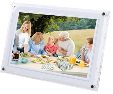 HELEVIA WiFi Digital Bildram, 10,1 Tums Pekskärm Akryl 1280x800 32GB Smart Cloud Elektronisk Fotoram Autorotera, för hem-, födelsedags- och Bröllopspresenter (Vit)