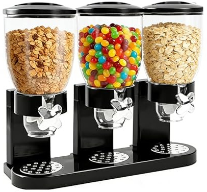 Cereal Dispenser Countertop 2 L, lufttät flingdispenser för att organisera köksförvaringsutrymmet, flingdispenserset lufttät behållare för flingor, ris, korn, godis (Triple 6L svart)