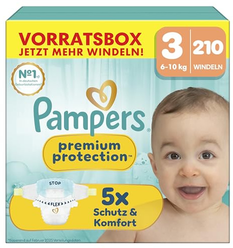 Pampers Premium Protection Größe 3, 210 Windeln, 6kg-10kg, unser Nr. 1 Haut- und Auslaufschutz