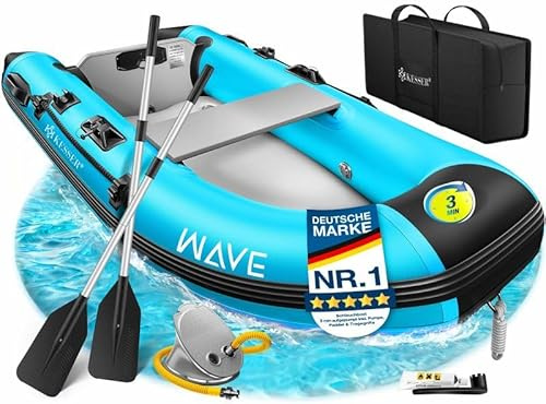 KESSER® Bateau gonflable Wave 230-380 cm Set de 6 pièces gonflables – Bateau + banc, pompe à air, pagaie, kit de réparation, sac, bateau de pêche, bateau à pagaie petit et grand – Combinaison moteur