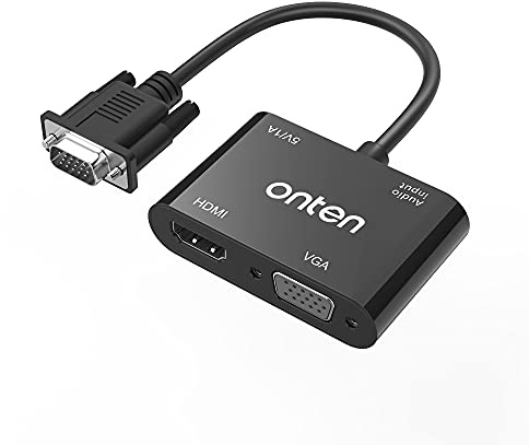 ONTEN VGA to HDMI VGA Adapter, VGA Splitter 1 VGA in HDMI VGA 2 Out, VGA to HDMI VGA Adapter for Computer, Desktop, Laptop, PC, Monitor, Projector Work Need Power