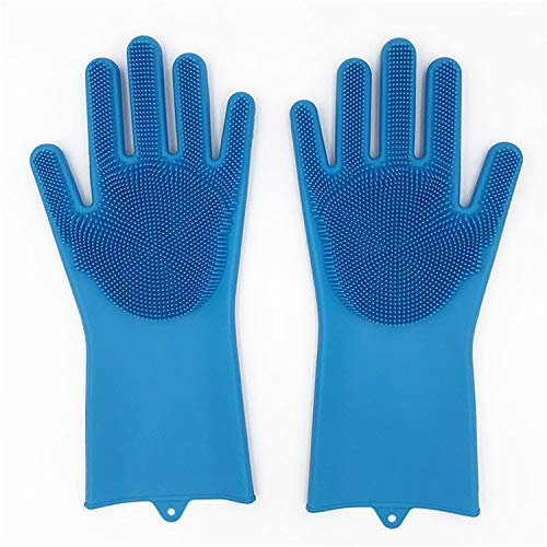 Zerotwo Geschirrhandschuhe, Silikon Spülhandschuhe mit Wash Scrubber Reinigungshandschuhe,Kitchen Gloves,Magische Handschuhe,Silikonhandschuhe für Küche, Abwasch, Tierpflege, Bad, Autowäsche (Indigo)