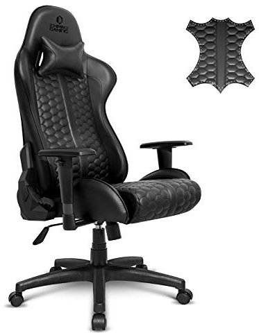 EMPIRE GAMING – Black Edition Gamingstuhl/Gamer-Bürosessel - Echtes Leder - Ergonomischer Sitz mit Eingebautem Lendenkissen - Verstellbare Rückenlehne und Armlehnen