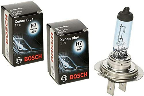 2x Bosch Xenon Blue H7 55W 12V 1987302075 Xenon Look Blau - Weiß Hight Tech Ersatz Halogen Birne für Scheinwerfer, Fernlicht, Abblendlicht, Nebelleuchte vorne - E-geprüft