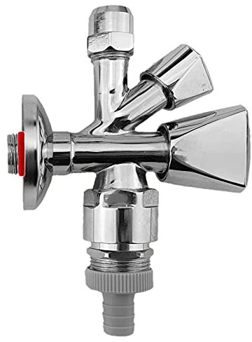 MegaHaustechnik Kombi Eckventil 1/2 Zoll AG Wandanschluss selbstdichtend Rückflussverhinderer mit Rohrbelüfter, Abgänge: oben 3/8 Zoll Mutter + AG für Flex Schlauch, unten Tülle AußenØ 14mm 1/2 Zoll